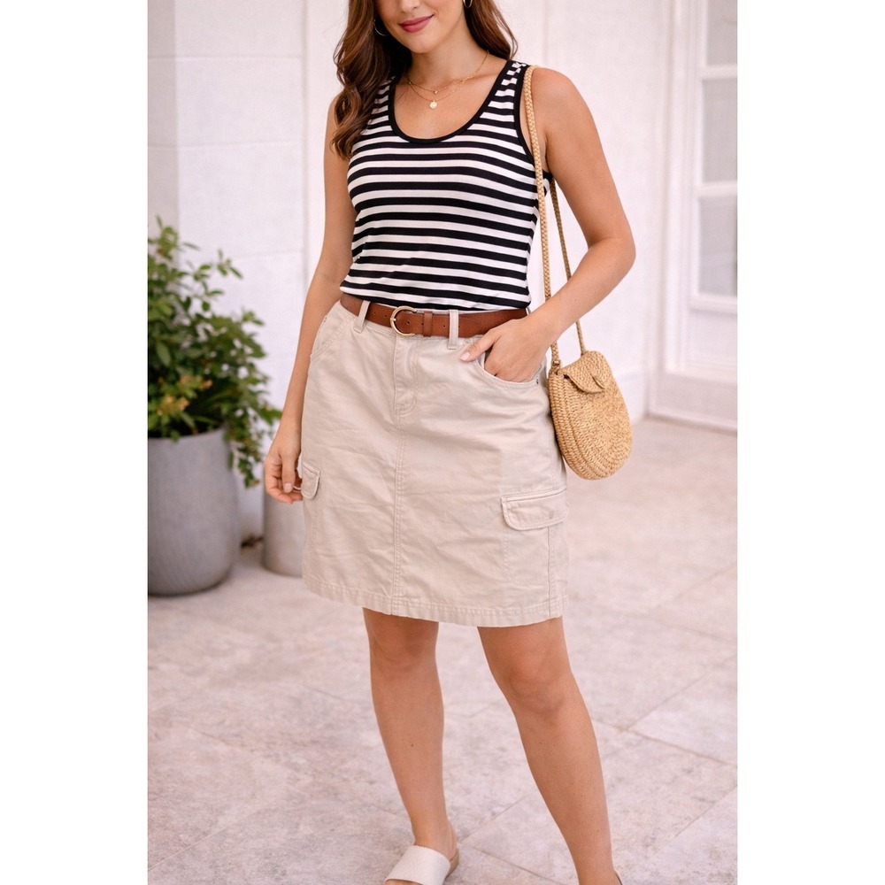Eddie Bauer Khaki Cargo Mini Skirt Tan Cotton Utility Pockets Womens Size 6